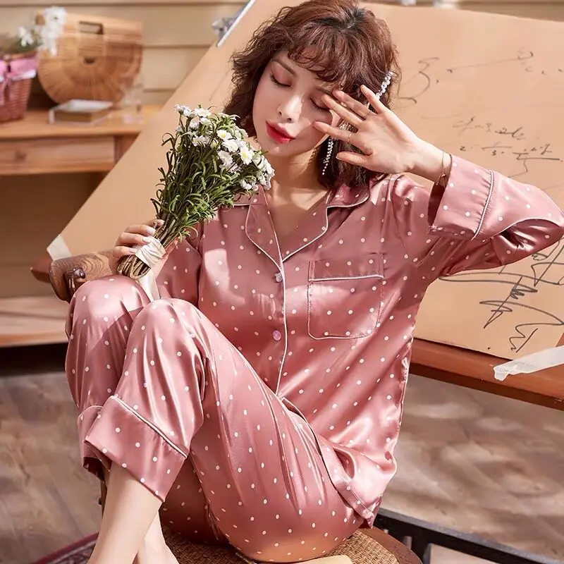 Пижамный комплект женский из 2 предметов шелковая одежда для сна в розовый