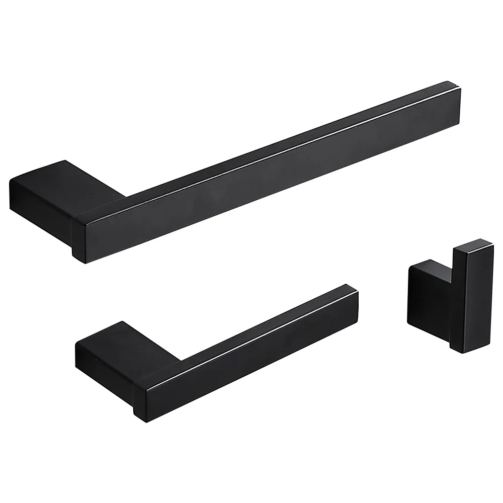 matte black 3 piece bathroom accessories set stainless steel wall mount includes 12 towel rack bar toilet paper robe hook free global shipping