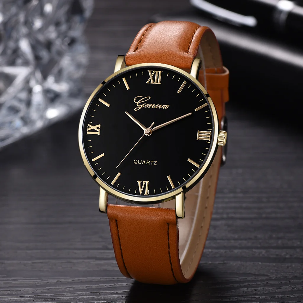 

GENEVA Brand Wristwatch Men Leather Band Business Men's Watches Simple Design Fashion Casual Dress Watch Men Clock reloj hombre