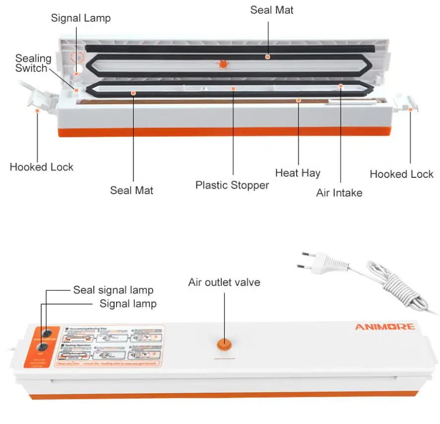 Портативный пищевой вакуумный упаковщик с бесплатными пакетами 10 шт.