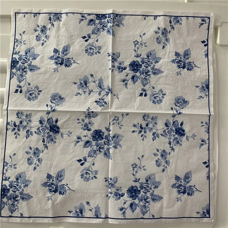 20 винтажных салфеток для стола бумажные Элегантные салфетки цветочный синий