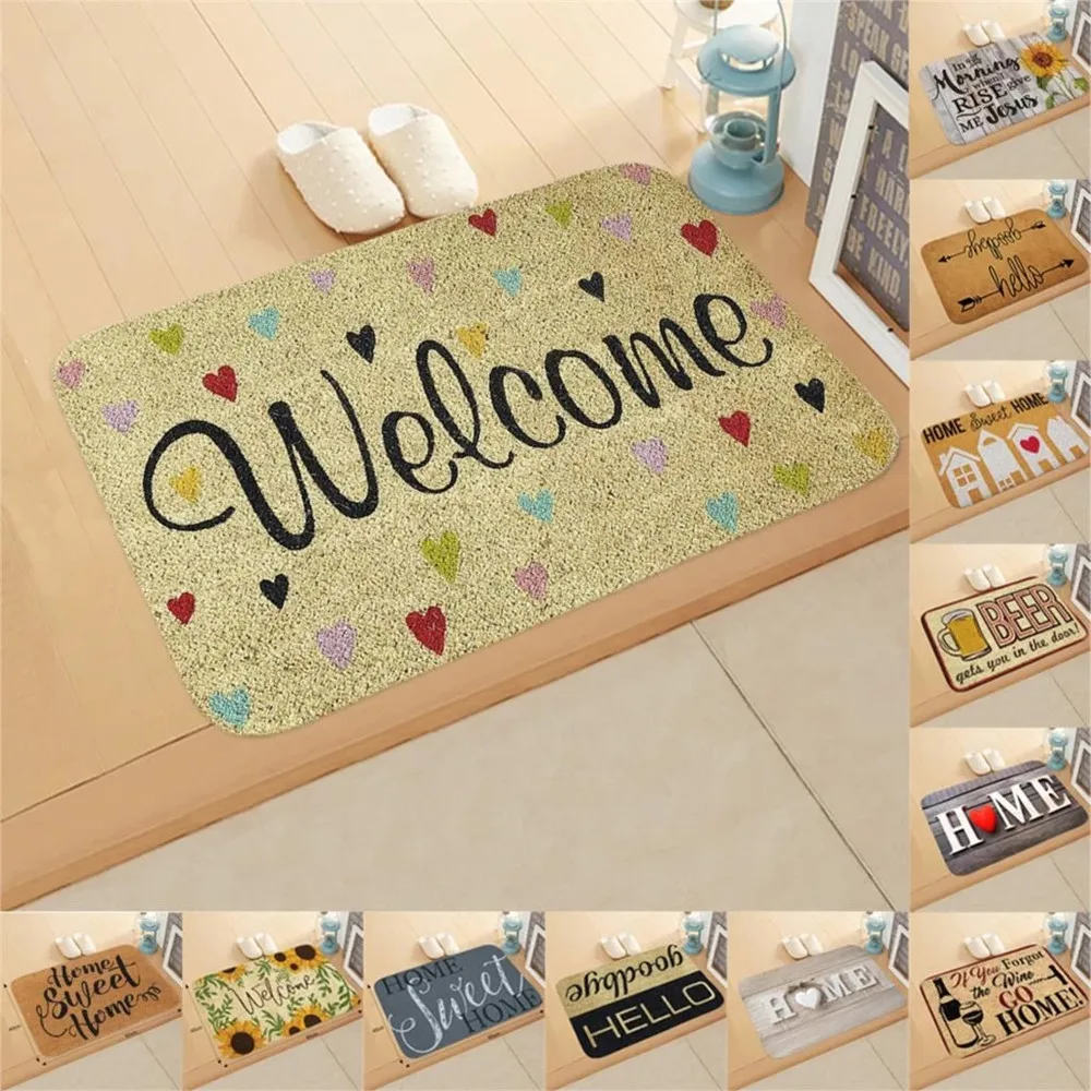 

Kitchen Floor Bath Mat Welcome Sweet Home Letter Doormats Entrance Front Door Mat For Living Rooms 40x60cm