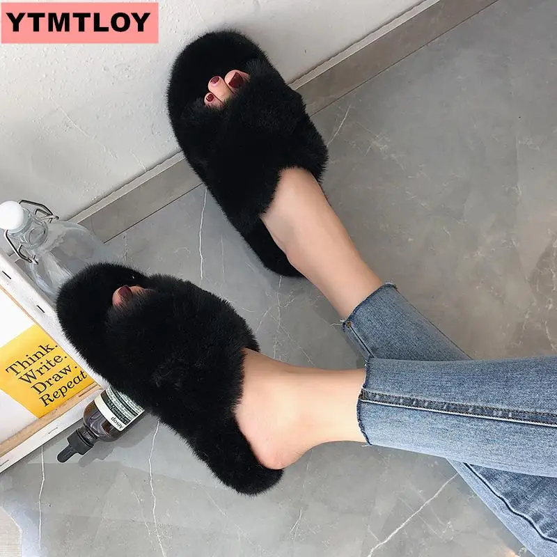 Женские меховые тапочки зимняя женская обувь большого размера домашние из плюша
