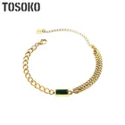 TOSOKO цепь из нержавеющей стали с цирконом Двойная Цепочка складной браслет ювелирные изделия для женщин BSE167