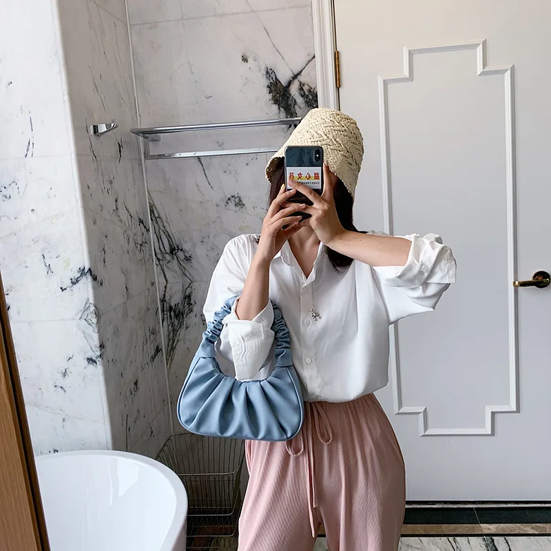 

2021 New Arrivals Women's PU Leather Shoulder Bag Fold Skin Parcel Handle Design High Quality Leisure Style Girl's Underarm Bag