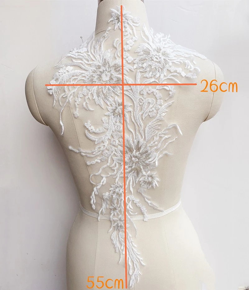 1 шт. Кружевная аппликация с блестками цвет слоновой кости|Кружево| |