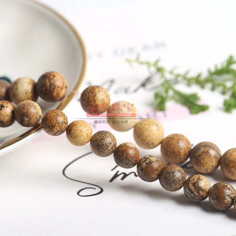 

Natural Picture Jaspers stone bead loose smooth spacer gem stones beads for men jewelry making bracele necklace diy handmade