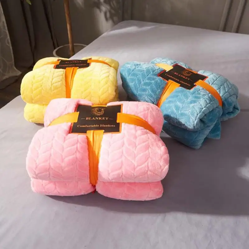 

20Flannel Blanket Super Soft Weighted Blanket Fluffy Wheat Striped Autumn Winter Single Office Sofa Bedroom Blanket