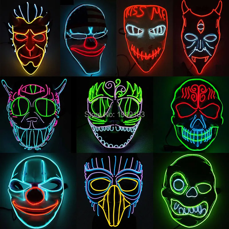 Неоновый свет Funky вечерние маска флуоресцентная Костюмы реквизит EL маска свадьбы тематическая маска год рейв вечерние украшения
