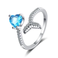 30 silver plated sweet mermaid tail design shiny blue crystal ladies party rings for women best gifts new year 2022