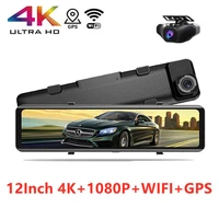 12 inch rear view mirror 4k video recorder dash cam wifi gps track car dvr sony imx415 ultra hd 38402160p camera for phone app