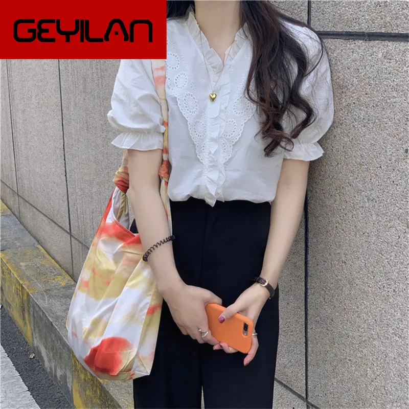 V-образный вырез вышивка открытые белые оборки 2020 однотонные свободные для