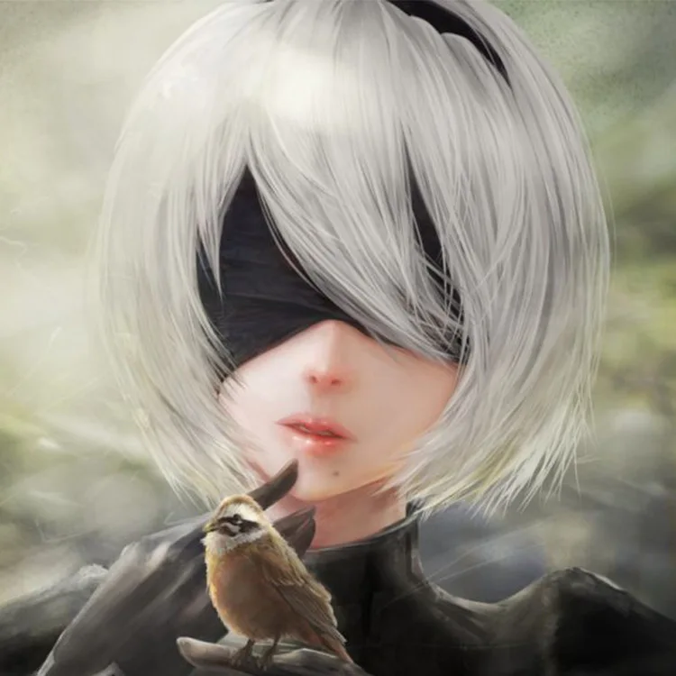 

GAMPOL NieR:Automata Cosplay Wig YoRHa No.2 Type B Natural Bangs Silver White Short Hair Heat Resistant Synthetic Game Anime Wig