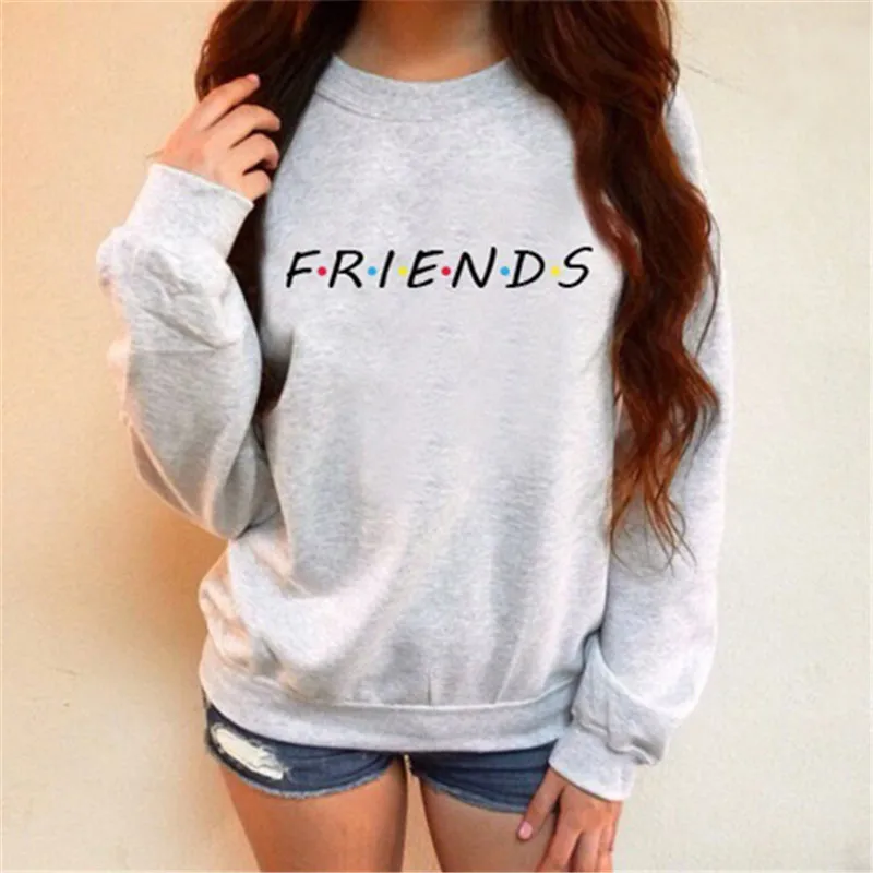 New Brand Womens Letters FRIENDS Print Long Sleeve Hoodie Sweatshirt Ladies Slouch Pullover Jumper Tops S M L XL