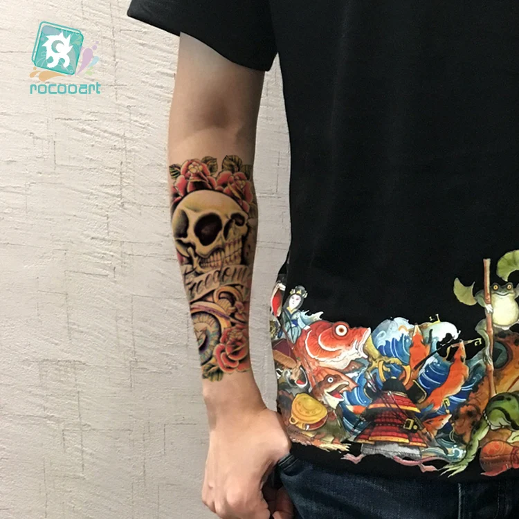 Rocooart 2019 Большая татуировка наклейка крутая Хэллоуин поддельная рука рукав Ужас
