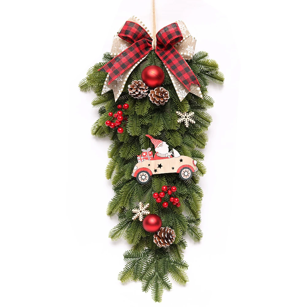 

Christmas Wall Hanging Pine Cone Flower Artificial Holiday Decoration Small Red Fruit Bubble PE Wood Chips Plastic Upside Down