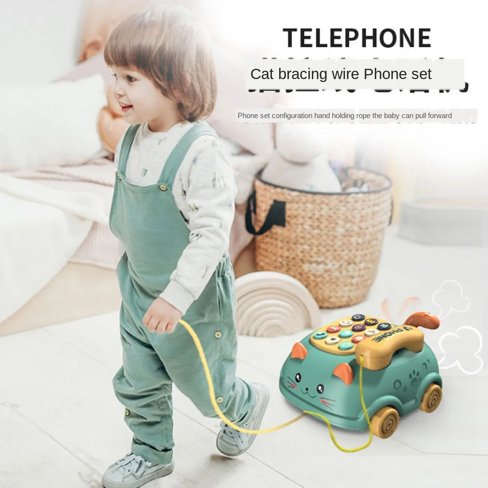 

Children's Boys and Girls Chinese English Bilingual Telephone Story Machine Cute Cartoon Cat Montessori Electric Telephone Toys