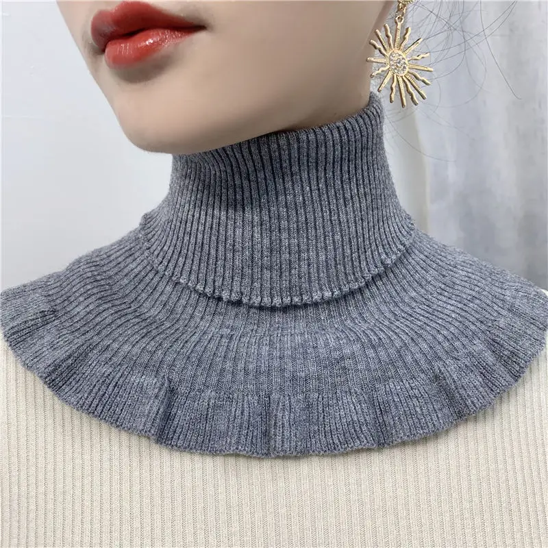 

Winter Modal Acrylic Knit Ruffle Elastic Pullover False Colloar Ring Neck Guard Scarf Women Thick Cycling Driving Warm Snood Q50