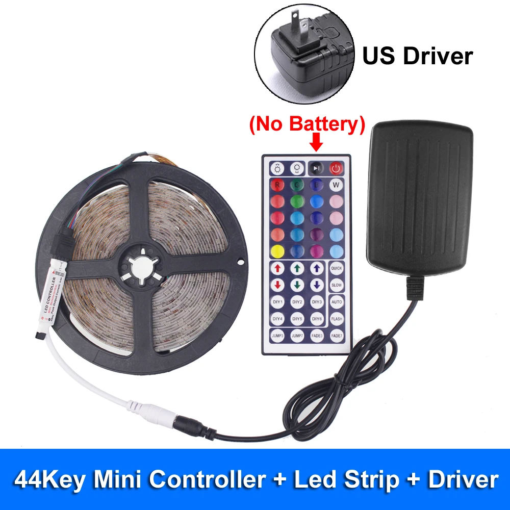 US-44key-mini 60 светодиодов/м 5 м Водонепроницаемая Rgb Светодиодная лента 5050 2835 3528 SMD 12 В Диодная Лента светодиодная Rgb лента Bande Tiars светодиодные полосы 12 в набор переменный ток - Испускаемый цвет: US-44key-mini