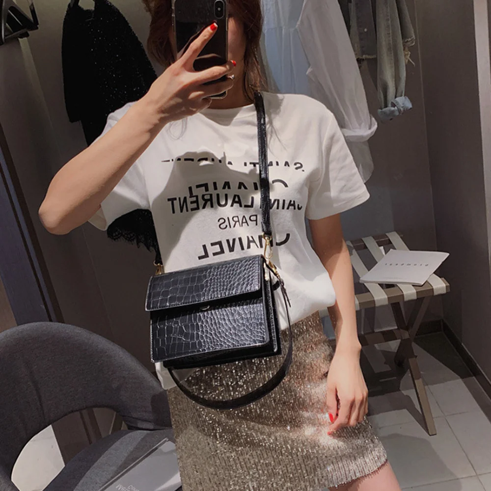Luxury design women bag novelty of 2020 high quality faux leather crocodile pattern shoulder | Багаж и сумки