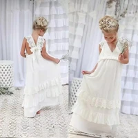 white ivory a line chiffon lace flower girls dresses for weddings v neck applique little kids special occasion gowns for girls