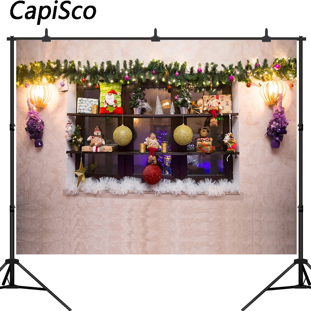 

Рождественский фон Capisco винтажная стена деревянное окно подарок шары игрушка ребенок портрет фотография Фон фото студия реквизит