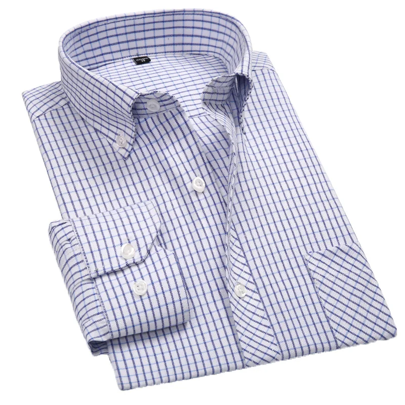 Aoliwen brand 2020 spring striped solid color men's shirt long-sleeved casual slim stripes lattice clothing youth business shirt