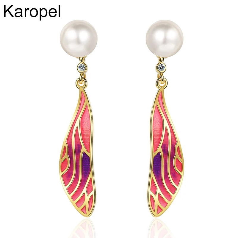 

Karopel 925 Sterling Silver New Women's Fashion Jewelry High Quality Crystal Zircon Simple Wing Freshwater Pearl Stud Earrings