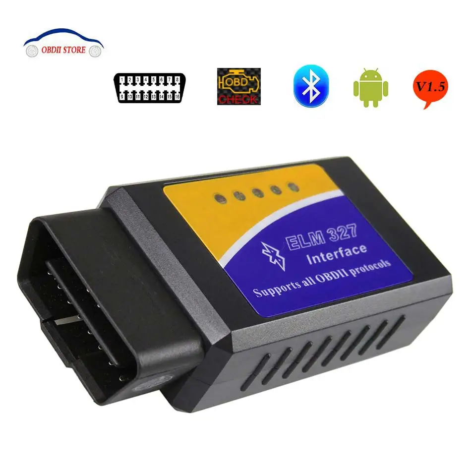 Фото Bluetooth OBD2 ELM327 V1.5 считыватель кодов с чипом PIC18F25K80, диагностический инструмент для автомобилей, ELM 327 V 1.5 Bluetooth 2.0 OBD 2 II автосканер №2