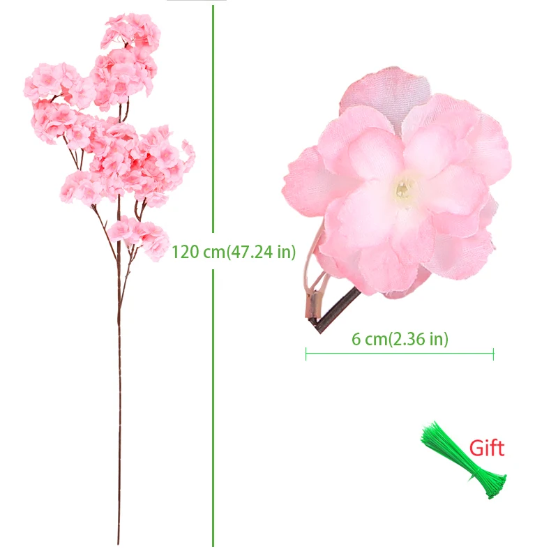 

100Pcs Cherry Blossom Tree Artificial Flowers 120cm Silk High Simulation Wedding Decoration Home Decor Factory Direct Selling