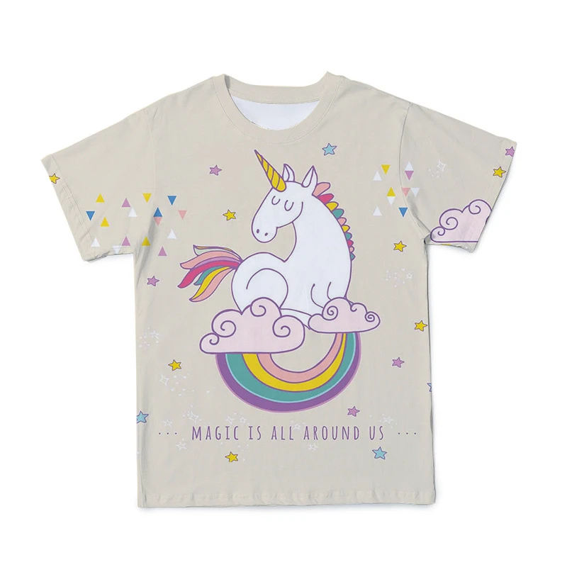 

Summer 2021 Cute Unicorn Children 3D Digital Printing T-Shirt Everyday Style Polyester Elastic Breathable Harajuku 4T-14T