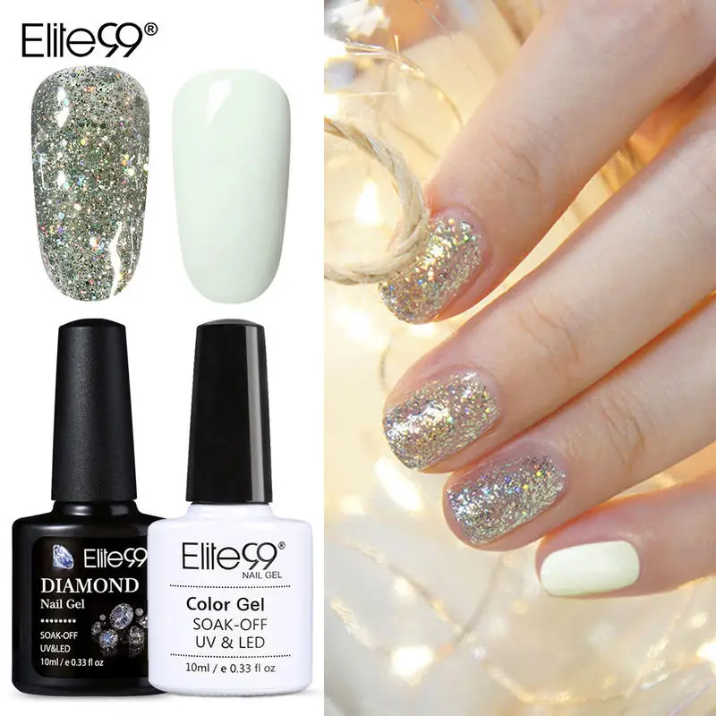 Elite99 2PcsGlitter Однотонная одежда Гель-лак набор Био-Гели Soak Off УФ светодиодный лак для