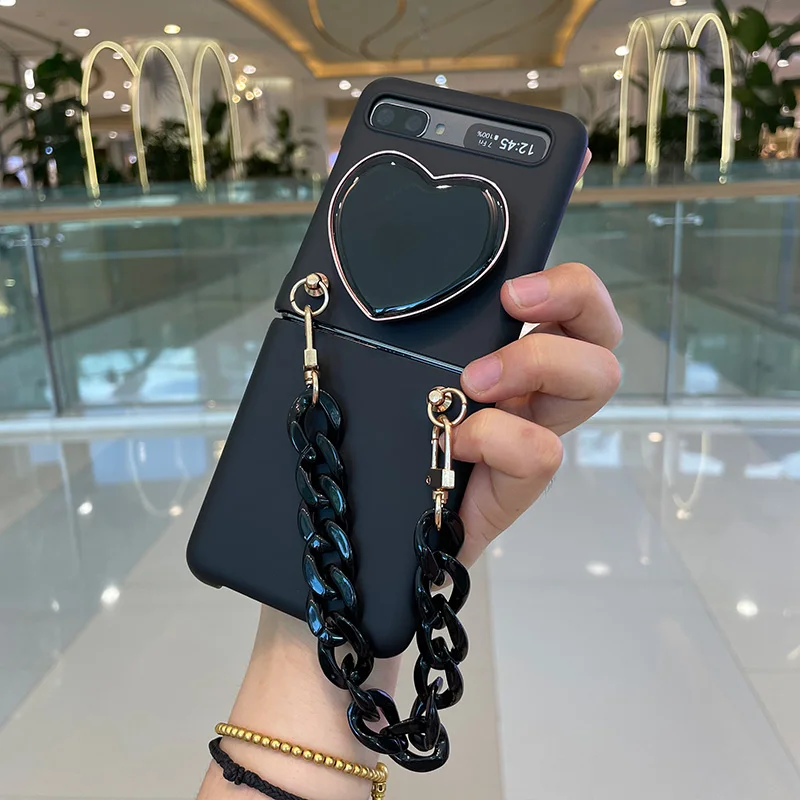 Fashion Black Hand Chain Bracelet Case Cover For Samsung Galaxy Z Flip 4 With Neck Strap Crossbody PC Back Cover Z Flip 3