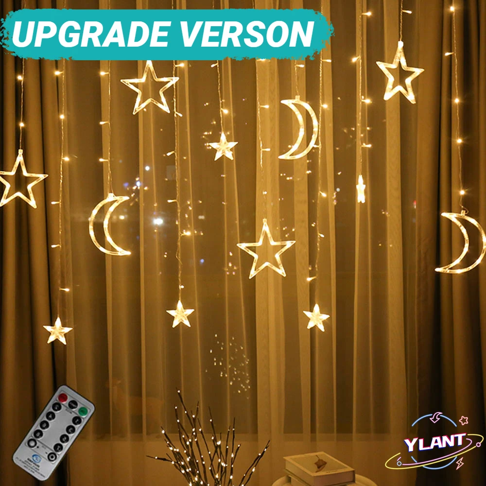 

Moon Star Led Curtain Lamp String Christmas Lights Decoration Holiday Lights Curtain Lamp Wedding Neon Lantern 220v fairy light