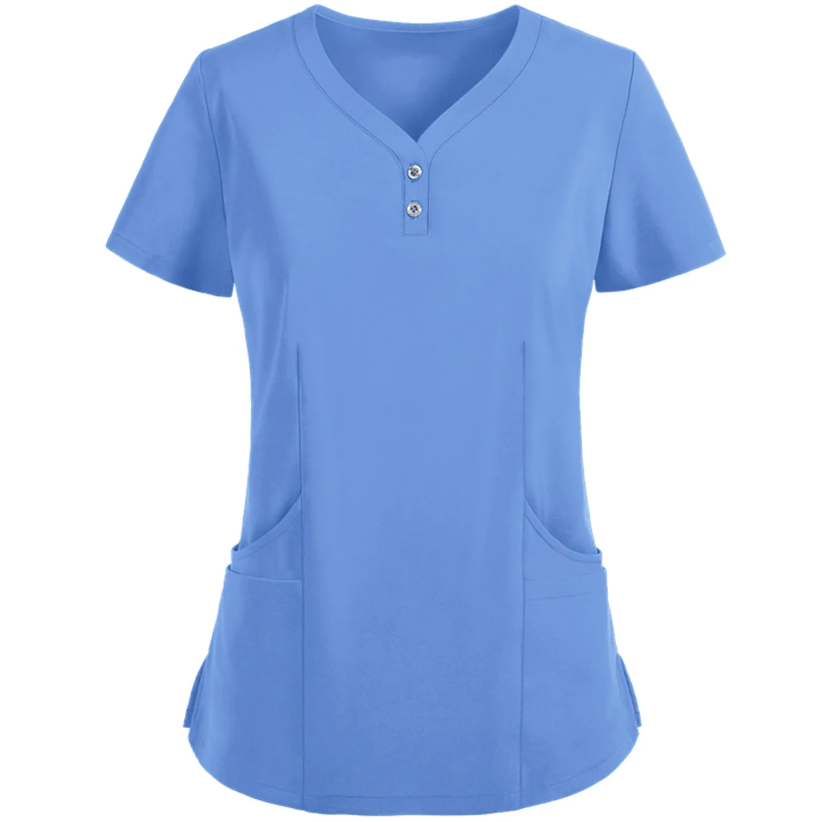 

2021 female blouse Women Tops with Short Sleeve V-neck Solid Color Nursing Working Uniform Tshirts Fashion uniforme