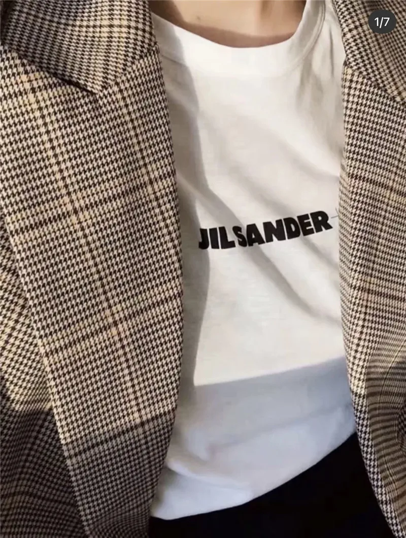 

European Casual Style JIL SANDER Letter Printing 100% Cotton Short-sleeved T-shirt Men's Street Loose Large Size Women's Top Tee