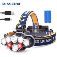 usb rechargeable headlamp 13000lm super bright head lamp 8 led modes 18650 battery waterproof headlight with red lamp torch