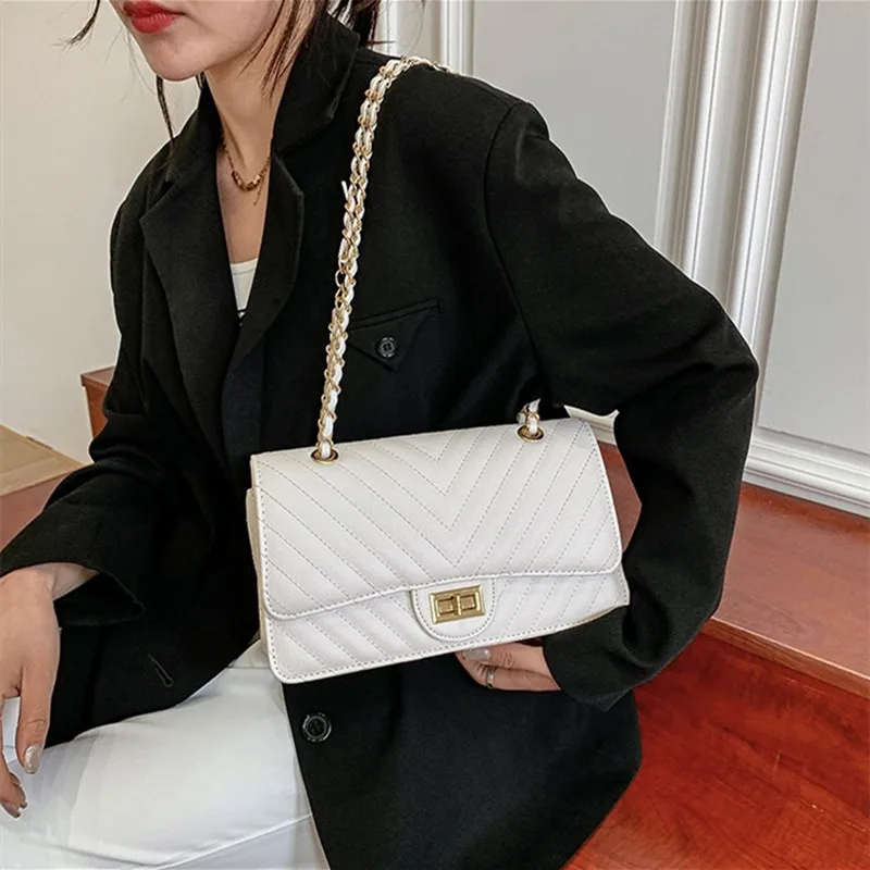 

High Quality Fashion Chain Pu Leather Crossbody Bags For Women Designer Sheepskin Plaid Shoulder Bags Ladies Handbags