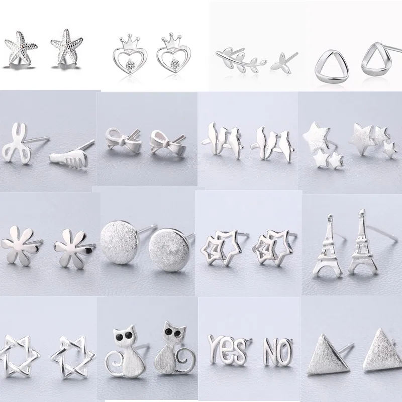Женские и детские серьги гвоздики в виде кота звезды Луны серебристого цвета