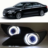 led cob angel eye rings front projector lens fog lights assembled lamp bumper replacement cover fit for toyota camry
