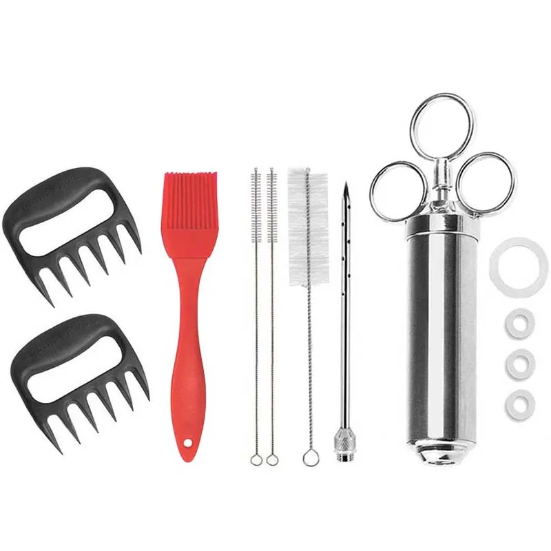 1needle3brush2fork Гриль 2-унций маринада приправа инжектор индейки мяса инжекторы нержавеющая сталь приготовления шприц инъекции с 2-5 иглы - Цвет: 1needle3brush2fork
