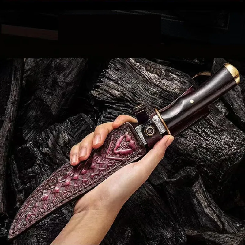 Охотничий нож высокой твердости 60 HRC ручной работы VG10 дамасский наружный