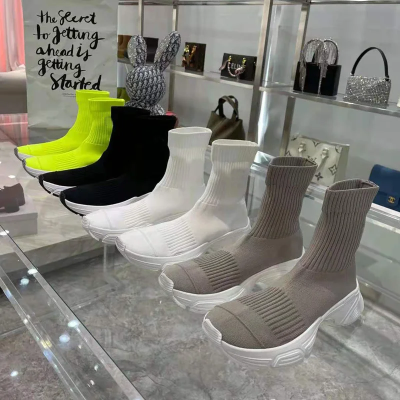 

Couple Models Fashion High-end Stretch Socks Shoes Knitted Breathable Casual Sports Thick-soled High-top Women's And Men's Shoes