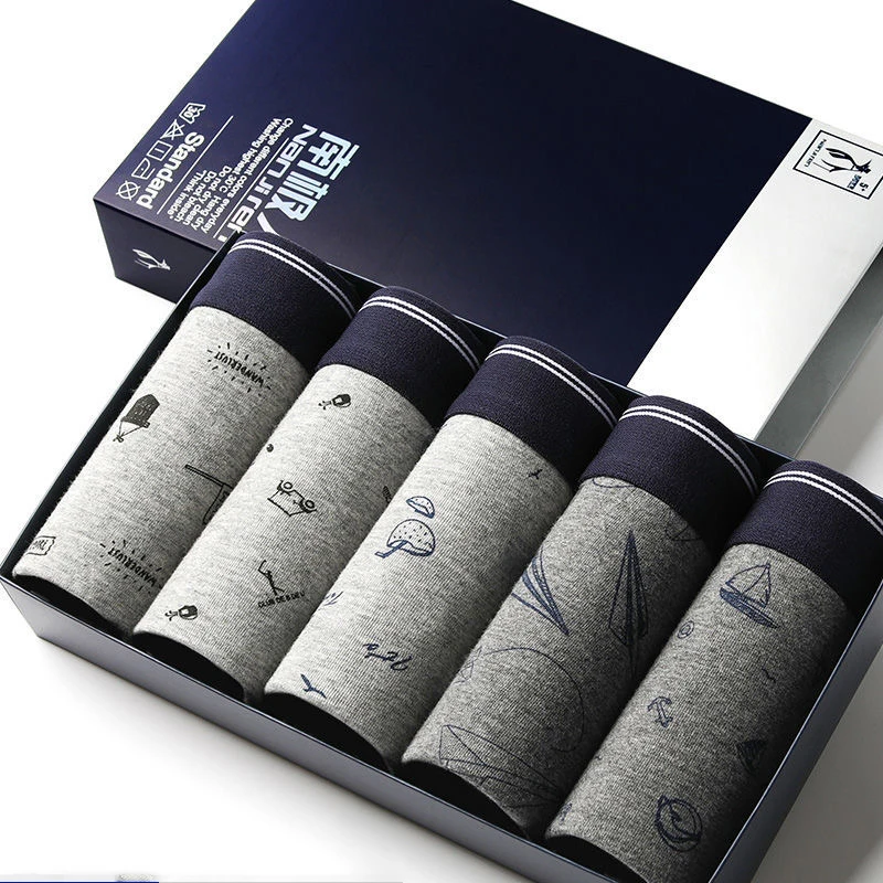 5Pcs/Lot Boxer Men'S Underwear High Quality Cotton Men'S Boxer Shorts Printed Sexy U Convex Antibacterial Shorts 5XL PIUS Size