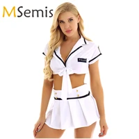 womens cheerleading uniform lingerie suit officer policewoman cosplay cheerleader costumes crop top with pleated mini skirt set