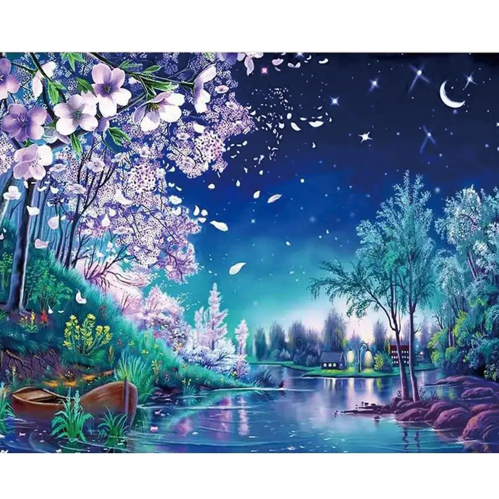 Безрамный Персиковый Цветок DIY масляной Набор для рисования по номерам пейзаж