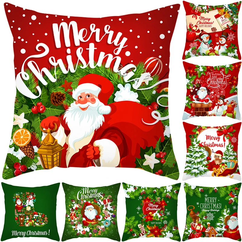 

LuanQI Red Green Wreath Xmas Cushion Cover Merry Christmas Decoration for Home Pillowcase Navidad Happy New Year 2023 Ornaments