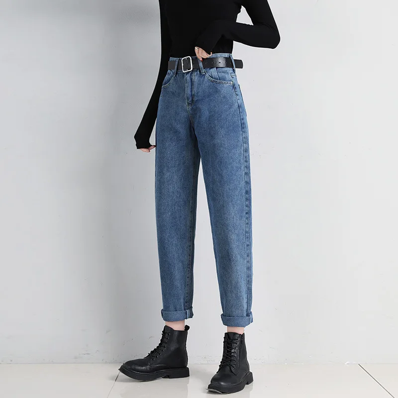 

GoneGoing 2020 готовые корейские джинсовые брюки с эластичной резинкой на талии, свободные джинсы с высокой талией, женские шаровары, 070701