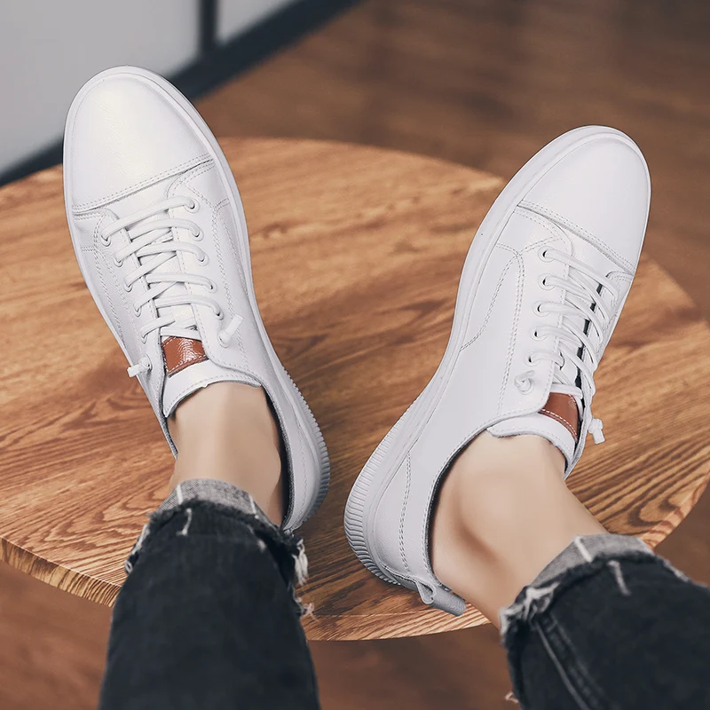 Кроссовки мужские из натуральной кожи модная повседневная обувь белые черные на