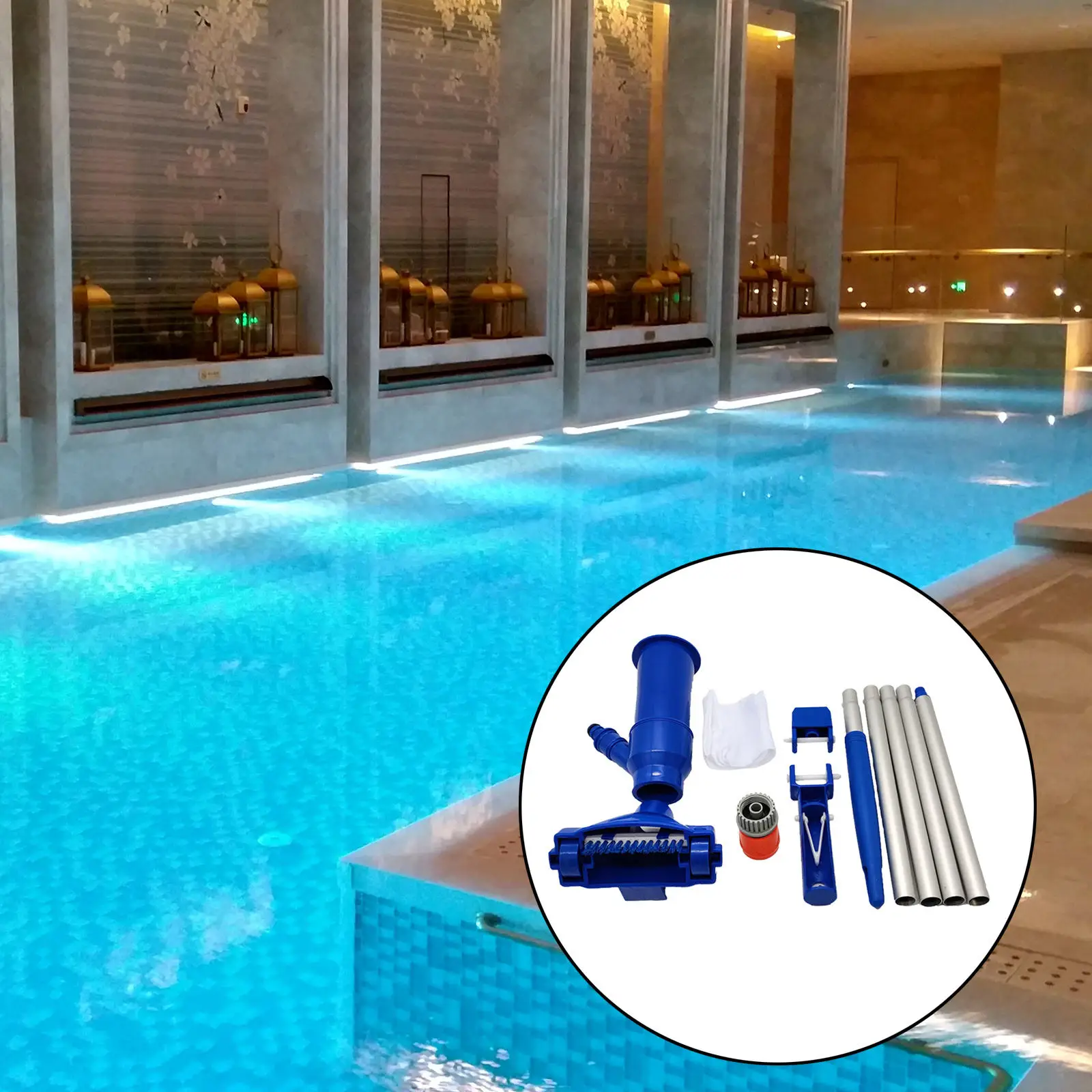 

Swimming Pool Cleaner Kits Underwater 5 Section Pole Suction Vacuum Head for Spas Hot Tub Fountains Maintenance Cleaning Tool